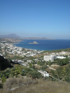 Looking down on Kamari bay from Kefalos old town